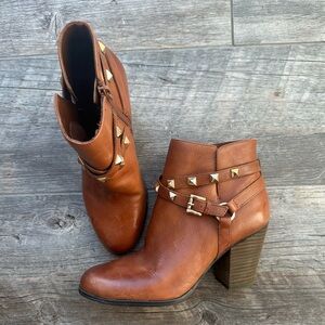 Guess Brown Ankle Boots with Gold Studs